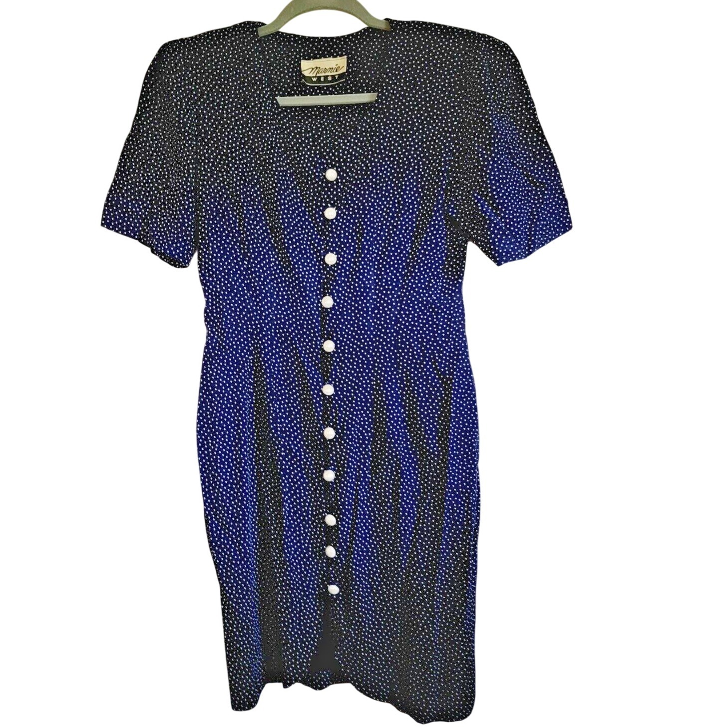 Marnie West Usa Size 7-8 Dress Vintage Prairie Blue Polka Dot Ss Paint Spot Slv
